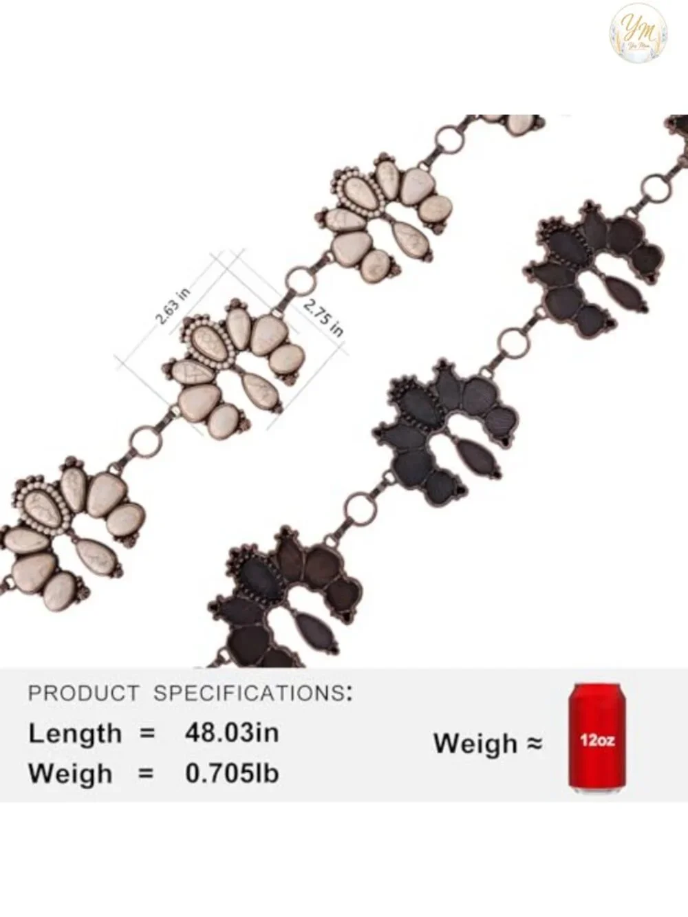 Western Concho Chain Belt Adjustable Metal Waist Chain for Women Boho